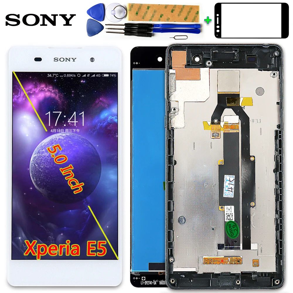 SONY Xperia E5 F3311 F3313 5,0 дюймов 1280*720 ЖК-дисплей кодирующий преобразователь сенсорного экрана в сборе рамка с бесплатными инструментами из закаленного стекла