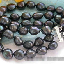 Z33153row " 13 мм черный барокко пресной воды жемчужный браслет 925 scNoble стиль естественно прекрасно jewe быстрая