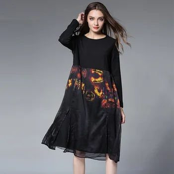 

2017Autumn Winter fashion Ladies chiffon patchwork long dress loose fit female casual basic dress plus size Vestidos TUNIC XXXXL
