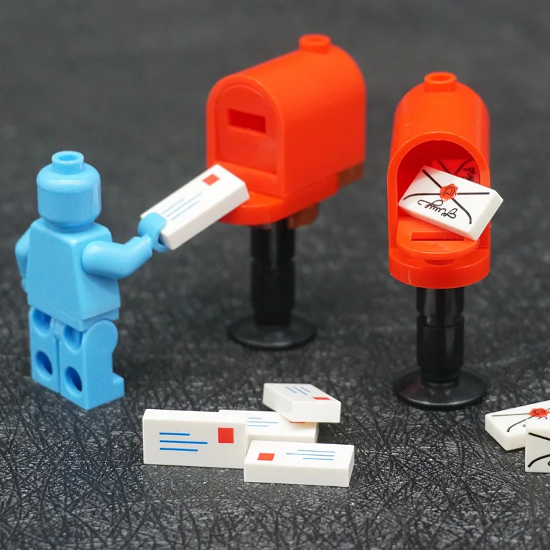 

1 Set MOC Bricks DIY Red Mail Box Envelope Love Letter Figures Kids Educational Building Blocks Assembled Toys Gift X215