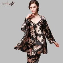 Высокое качество сезон: весна–лето 3 шт. халат и пижама со штанами Мода г. женские пижамные комплекты с длинными рукавами, женские пижамы M-3XL E1050