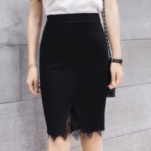 Весенняя юбка летняя новая кружевная юбка черная высокая талия плюс размер пакет бедра юбки professional slim step