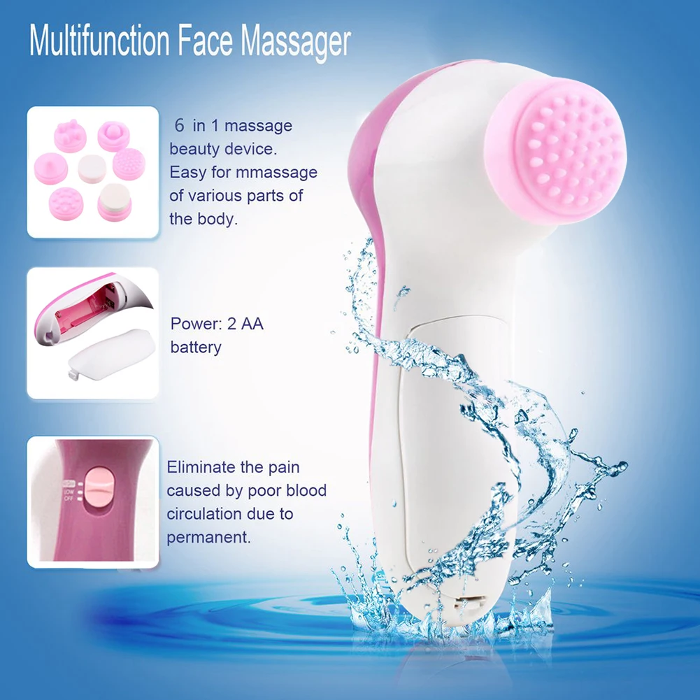 Electric Facial Cleaner Multifunction Massager 6 In 1 Deep Clean Relief Pore Exfoliator Beauty Care Brush Sponge Cleansing Set 2