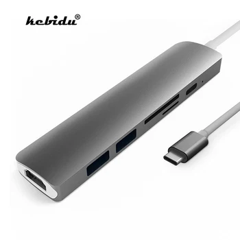 

kebidu Multi-functional Type-c Hub 6 in 1 Type-c Adapter 4K HDMI Output USB 3.0 Ports Hub With Card Reader for MacBook PC Phone