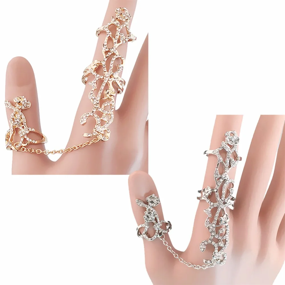 Finger Ring Silver Plated Gold Multiple Finger Stack Knuckle Band Crystal Flower Ring Women's Fashion Jewelry Gift 1Pc