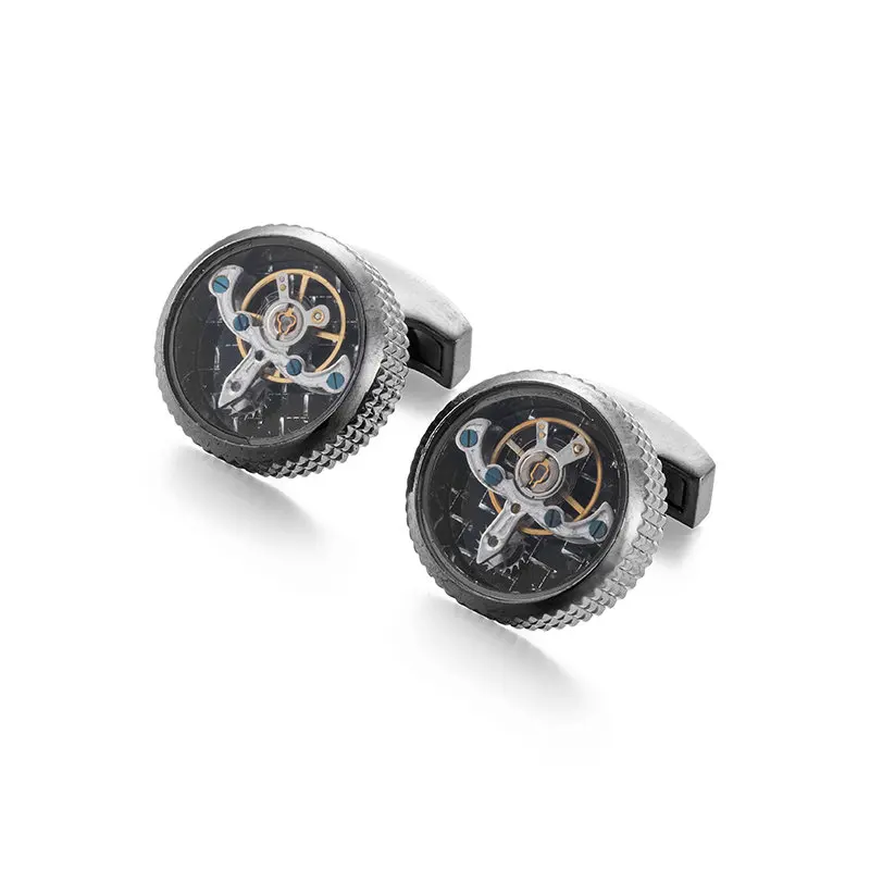 

2017 New Designer Plated Black Movement Tourbillon Cuff links Designer Tour Cufflinks Stylish Steampunk Gear Watch Gemelos