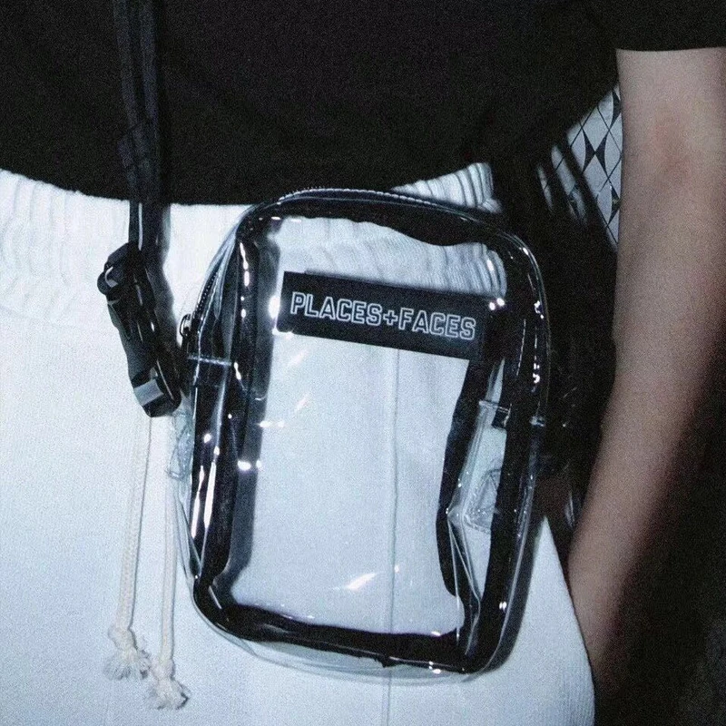 

PLACES FACES P+F unisex handbags men women Messenger Bags Flap PVC Letter Casual luxury Transparent high street waist bags
