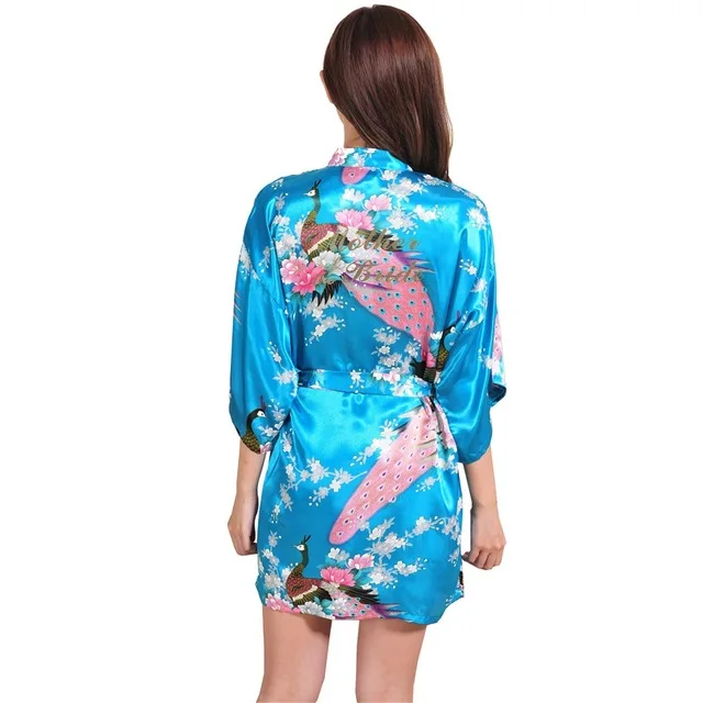 Шелковый халат для матери невесты с золотыми буквами, сексуальное женское Короткое атласное свадебное кимоно, одежда для сна - Цвет: Lake blue Mother of