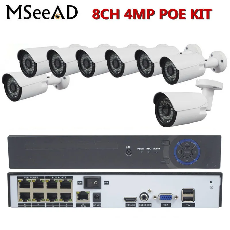 

8CH POE NVR Kit H.265 4MP CCTV Camera System 8 Outdoor Waterproof 4.0MP IP Camera P2P Video Security Surveillance Set HDD