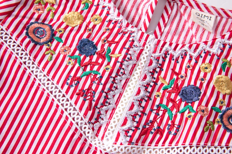 Летние Hurave Красочные цветы вышивка вырез лодочкой платье детский Фонарь рукавом платье Детские повседневные платья для маленьких девочек