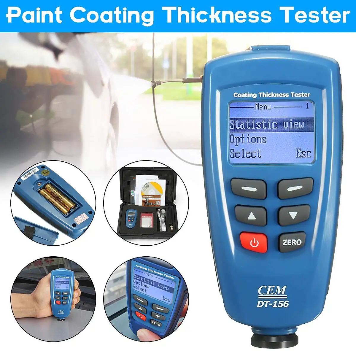 

Digital CEM DT-156 Paint Coating Thickness Gauge Meter Tester 0~1250um with Built-in Auto F & NF Probe + USB Cable + CD software