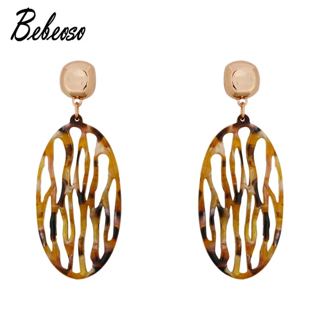 Bebeoso Vintage Acrylic Leopard Print Earrings For Women Round Bebeoso Vintage Acrylic Leopard Print Earrings For Women Round Hollow Gold Color Party Drop Dangle