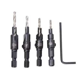 

1/4 Hex Handle Woodworking Hole Countersunk Head Drill 5 Piece Set Countersunk Head Wood Taper Sink Hole Drilling
