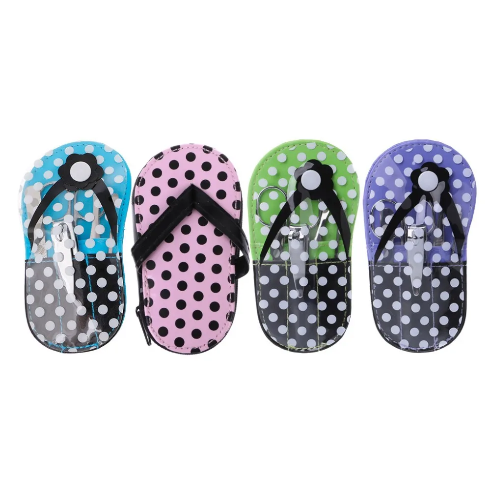 

5pcs Cute Wave Point Slippers Pedicure Manicure Set Travel Kit Nail Care Clipper Scissors Grooming Tool