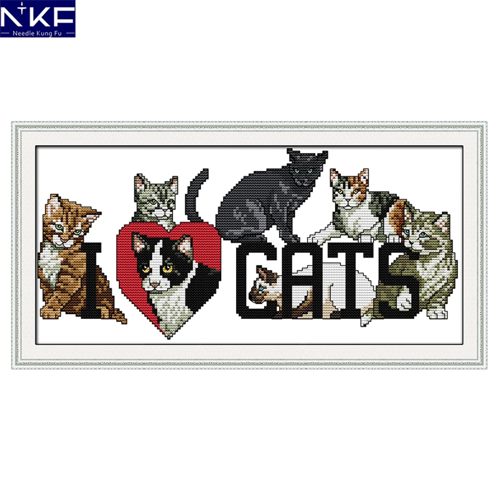 

NKF LOVE Cat Cross Stitch Pattern Handmade Craft Painting Needlework Embroidery Kit Cross Stitching Set for Home Decor
