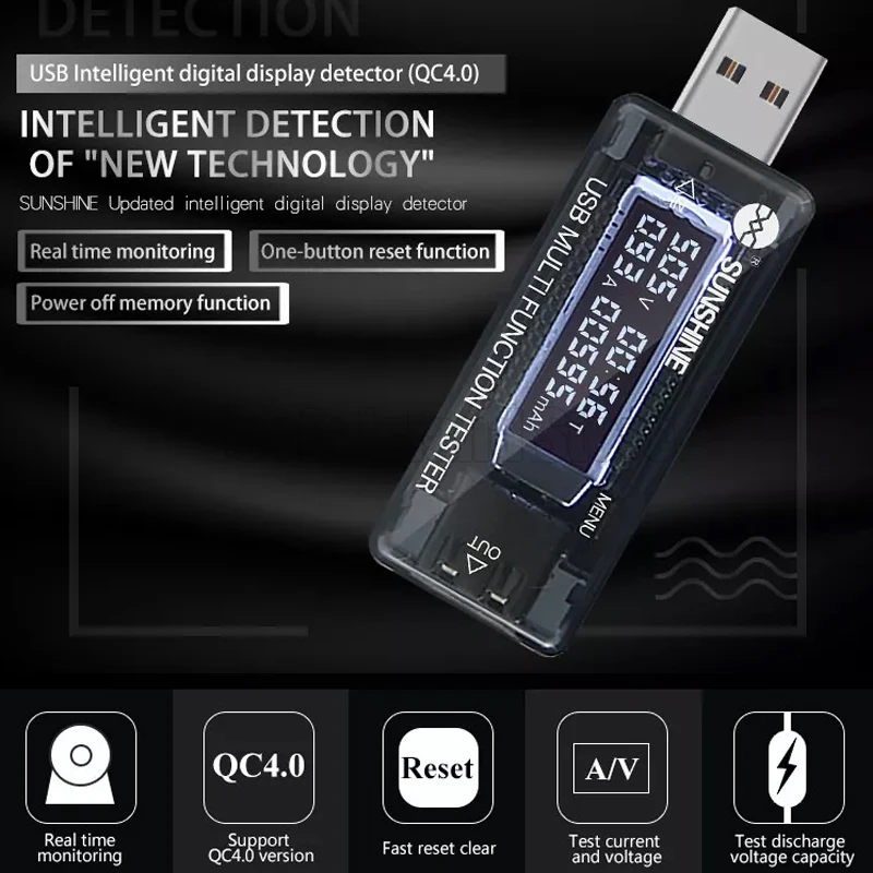 

SUNSHINE SS-302A Digital Dispay USB Tester Current Voltage Charger Capacity Doctor Quick Charge Power Bank Meter Voltmeter