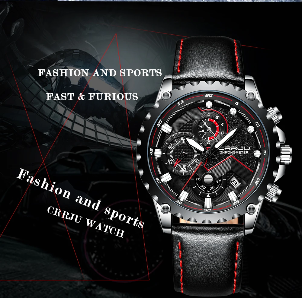 CRRJU мужские часы Топ бренд класса люкс кварцевые черные часы мужские повседневные кожаные военные водонепроницаемые спортивные наручные часы Relogio Masculino