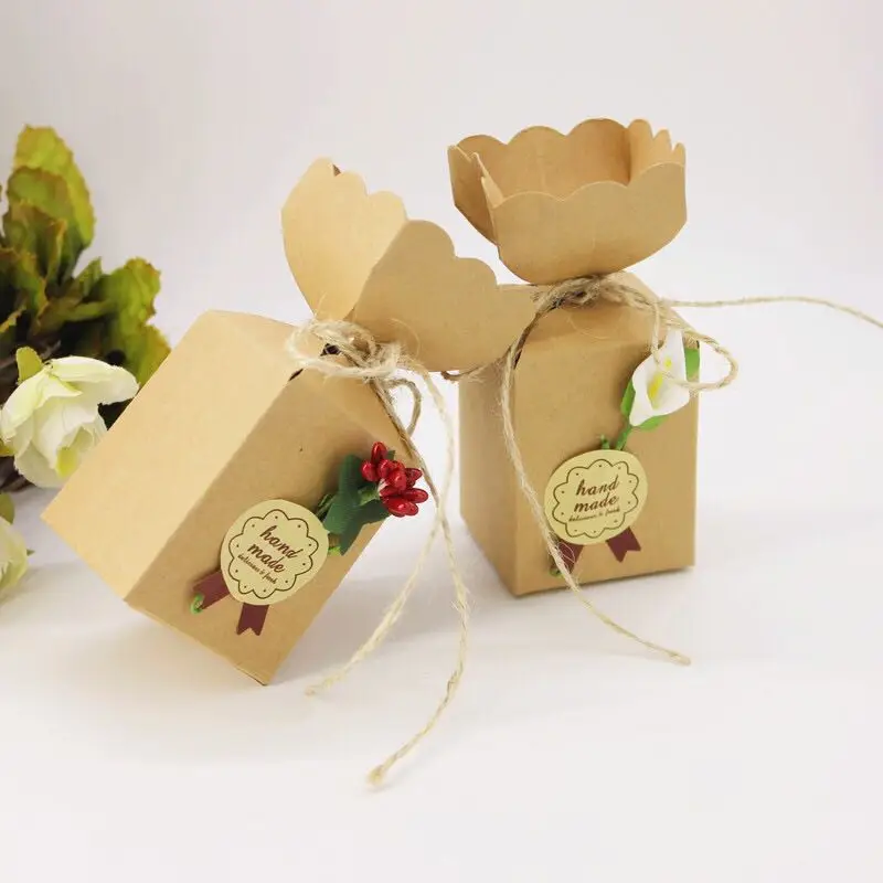 

Emerra 50Pcs Retro Personal Kraft Paper Gift Box Wedding Handmade Candy Packing Bag Vase DIY Sugar Box
