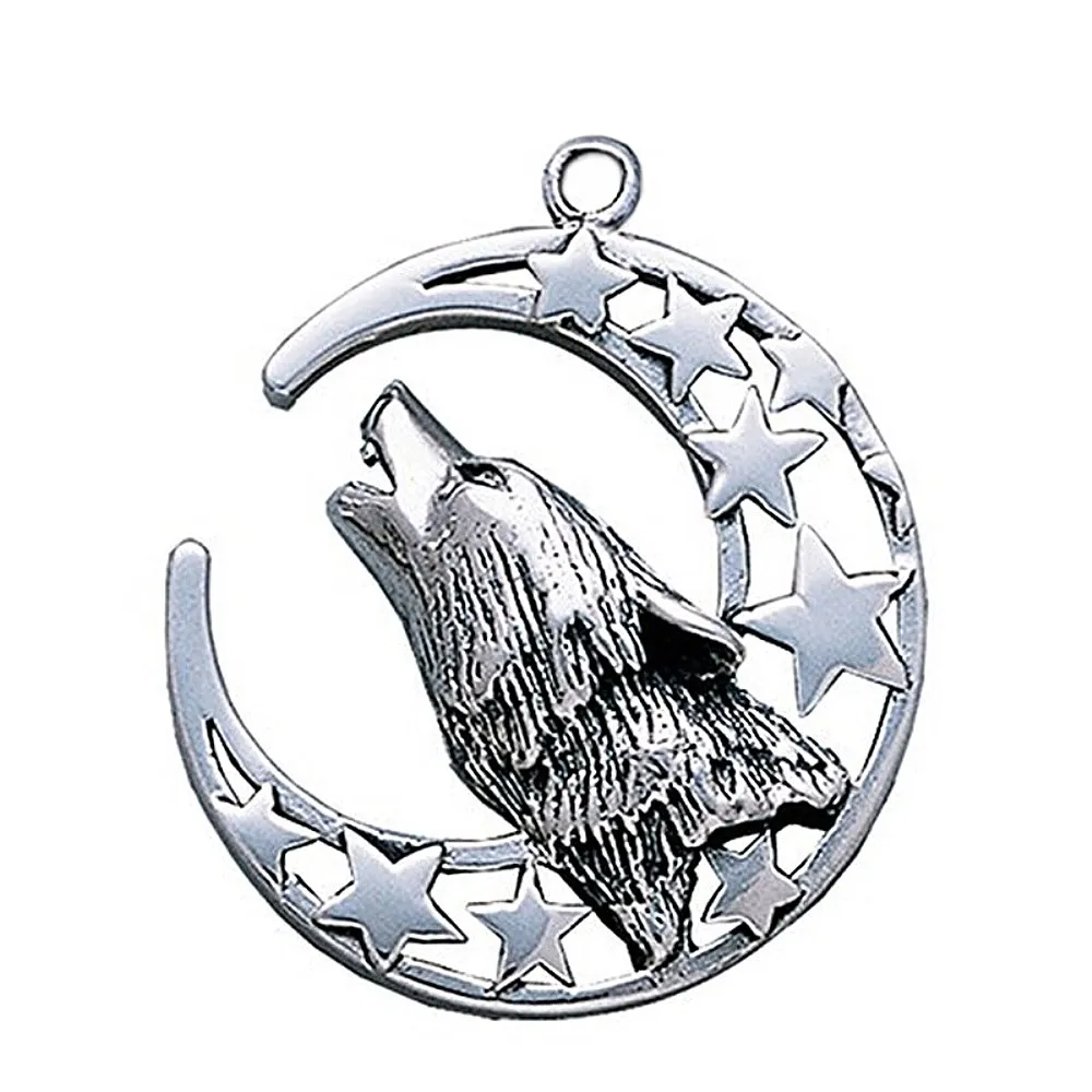 

High Quality Eco-friendly Metal Alloy Antique Silver Two Sides Moon & Star Wolf Witchcraft Wicca Pendants Charms For Men
