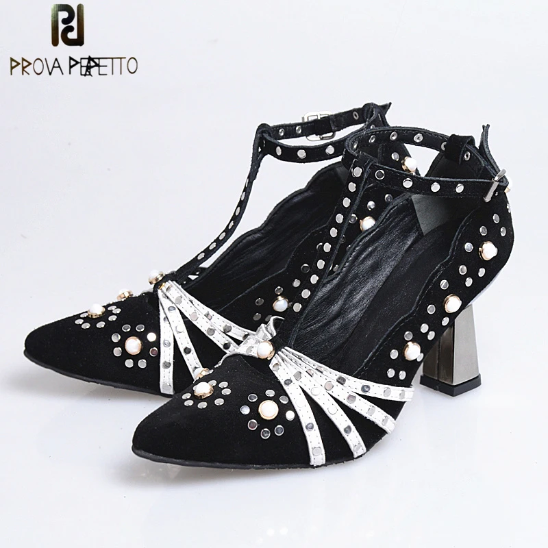 Prova Perfetto Beauty Pearl Suede font b Women b font Pumps Sexy Pointed Toe High Heels