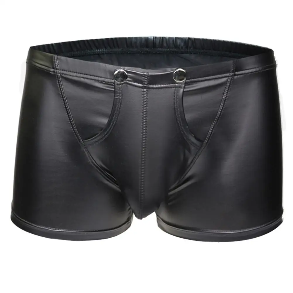 

Sexy Open Bulge Pouch Men's Boxers Underwear Faux Leather Shorts Underpants hot