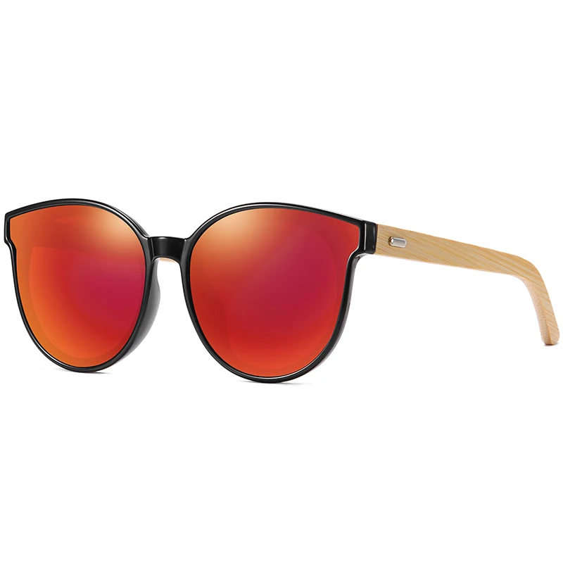 Новое поступление KDEAM Для женщин круглые солнцезащитные очки поляризованных Bamboo солнцезащитные очки зеркальными стеклами сплошной цвет очки UV400 KD8808 - Цвет линз: C2