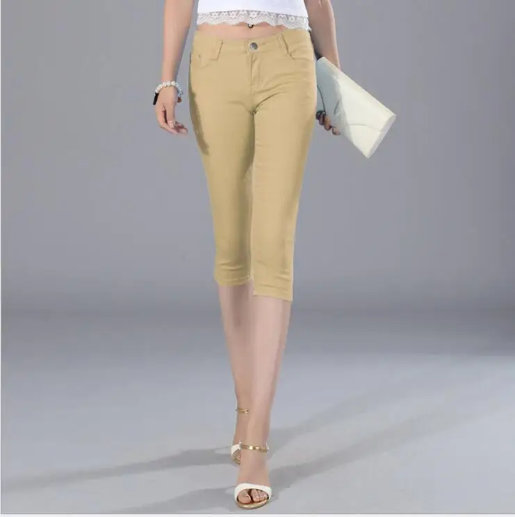Цельные хлопковые цветные эластичные укороченные брюки, брюки-карандаш, джинсы с высокой талией, женские обтягивающие джинсы, женские джинсы размера плюс - Цвет: Хаки