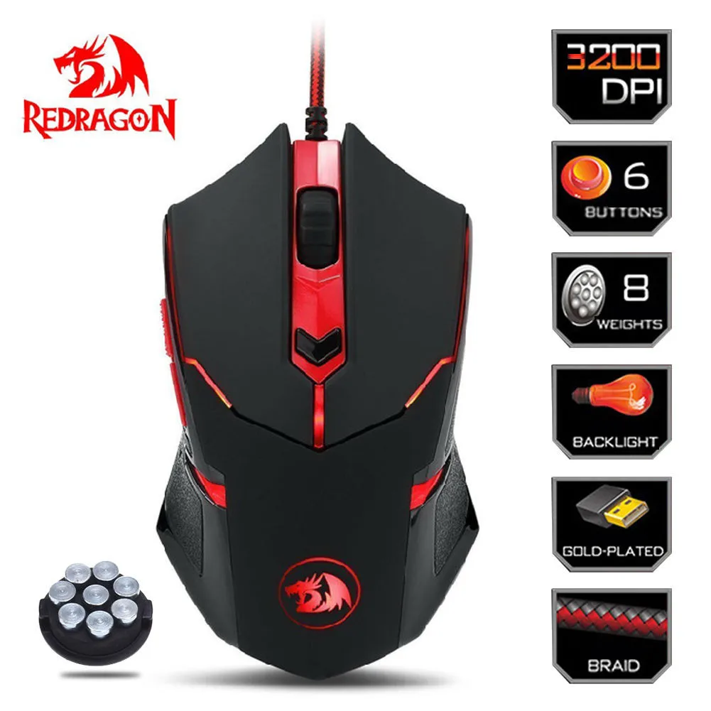 Мышь игровая Redragon M601 CENTROPHORUS-3200 dpi игровая мышь черная для ПК 6 кнопок Настройка веса#20