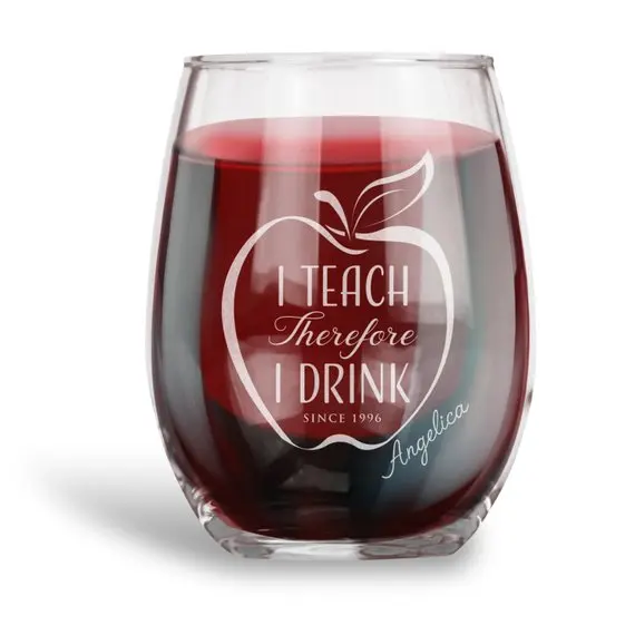 

Personalized Stemless Libby Wine Glass,I Teach Therefore I Drink,Birthday Christmas Teacher's Day Graduation Gift Idea,Beer Cup