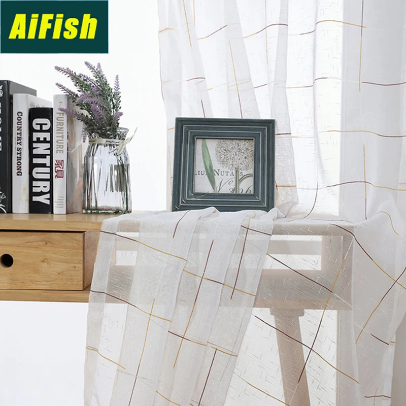 

Geometric Plaid Patterned White Sheer Curtains for Living Room Modern Curtain Tulle Customized Window Drapery for Balcony M0533