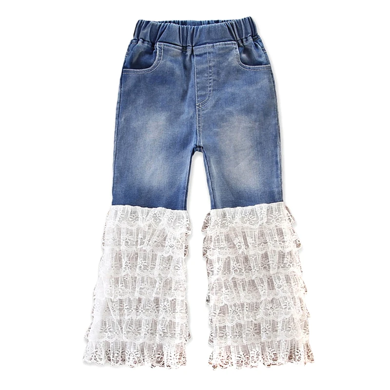 2018 Kids Baby Girl Pants Girl Jeans Ruffle Lace Flare Long Pants New Fashion Kids Girl Princess