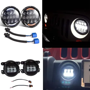 

105W 7 inch Round led headlight with White/Amber turn signal DRL + 4INCH Auto led Driving lamp fog light for Jeep Wrangler JK