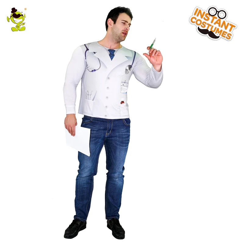 

Men's Doctor Long Sleeve Role Play Costume With 3D Digital Printing For Adult Doctor Role Play Fancy Dress