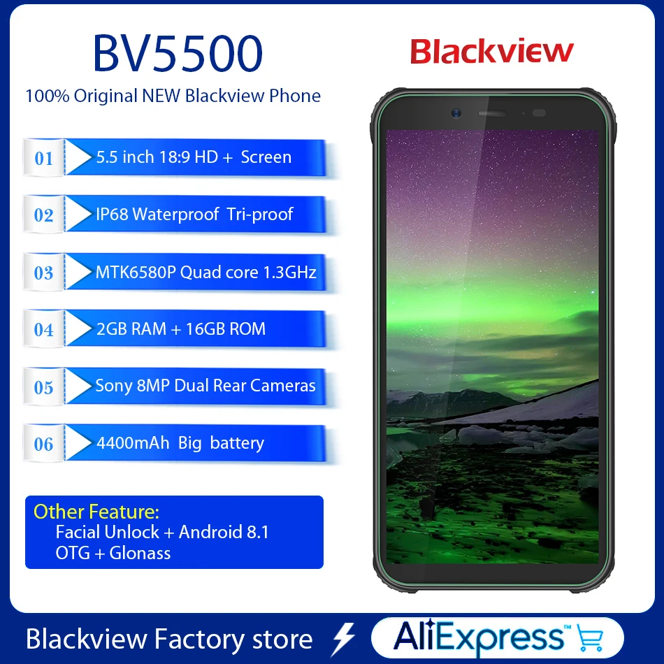 Blackview BV5500 смартфон IP68 Водонепроницаемый 5,5 дюймов 18:9 HD+ ips Android 8,1 3G мобильный телефон 8.0MP камера gps прочный сотовый телефон