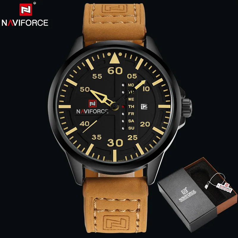 NAVIFORCE Original Luxury Brand Army Military Quartz Watches Men Hour Clock Sports Leather Wristwatch relogio masculino