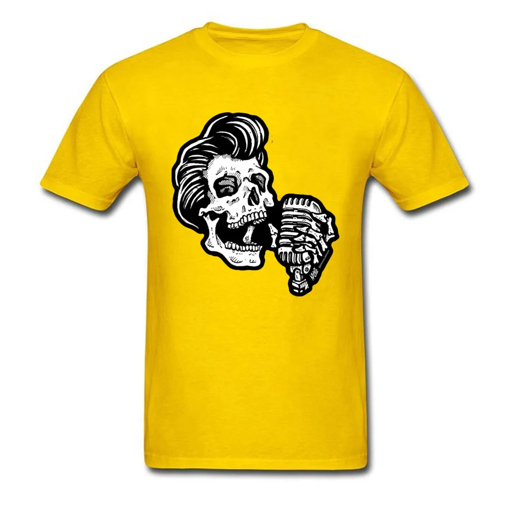 Rockabilly Greaser Skull Pure Cotton Family Tops Tees Funny Short Sleeve Men T Shirts Casual Summer Tee Shirts Crew Neck Rockabilly Greaser Skull yellow