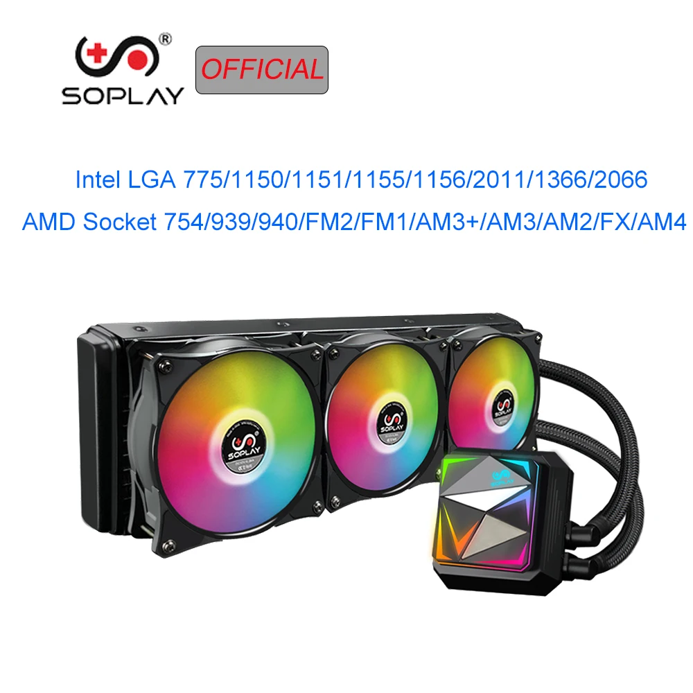 

SOPLAY Water Cooler RGB Fan 12v CPU Cooler 120MM Fan CPU Radiator RGB 360mm Radiator Support Intel 2011 & AMD AM3 Water Cooling