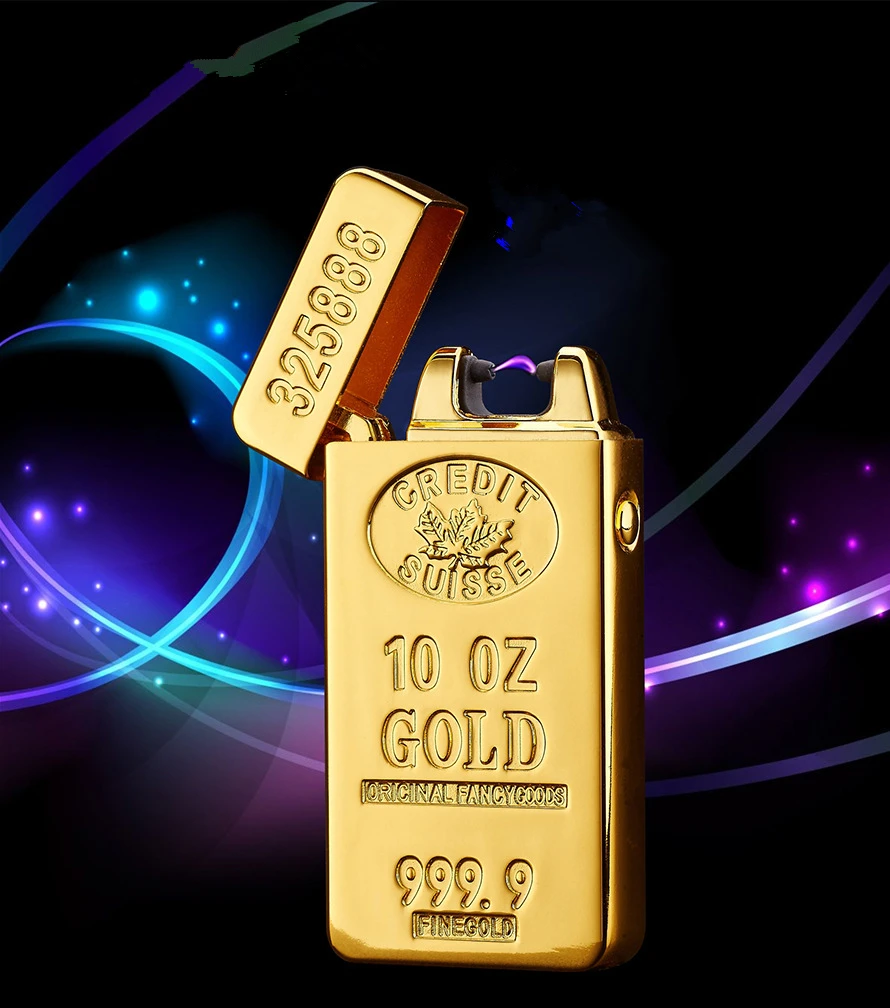 COOL!! Classic Gold Bars electric Pulse Arc lighter USB charging cigarette Men Lighter business Gifts Lighters-JL688 | Дом и сад