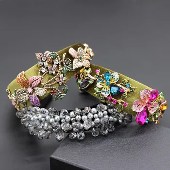 

Leaf rhinestone geometric water drop headband Baroque fashion personality rhinestone flower wild geometric headband 858