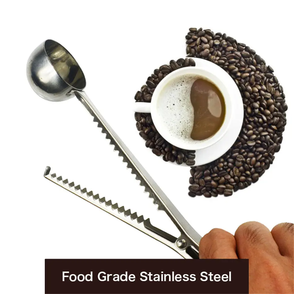 VOGVIGO 304 الفولاذ المقاوم للصدأ ملعقة للقهوة مع مشبك حقيبة Coffeeware ختم الشاي قياس ملعقة المطبخ أداة مستلزمات قهوة