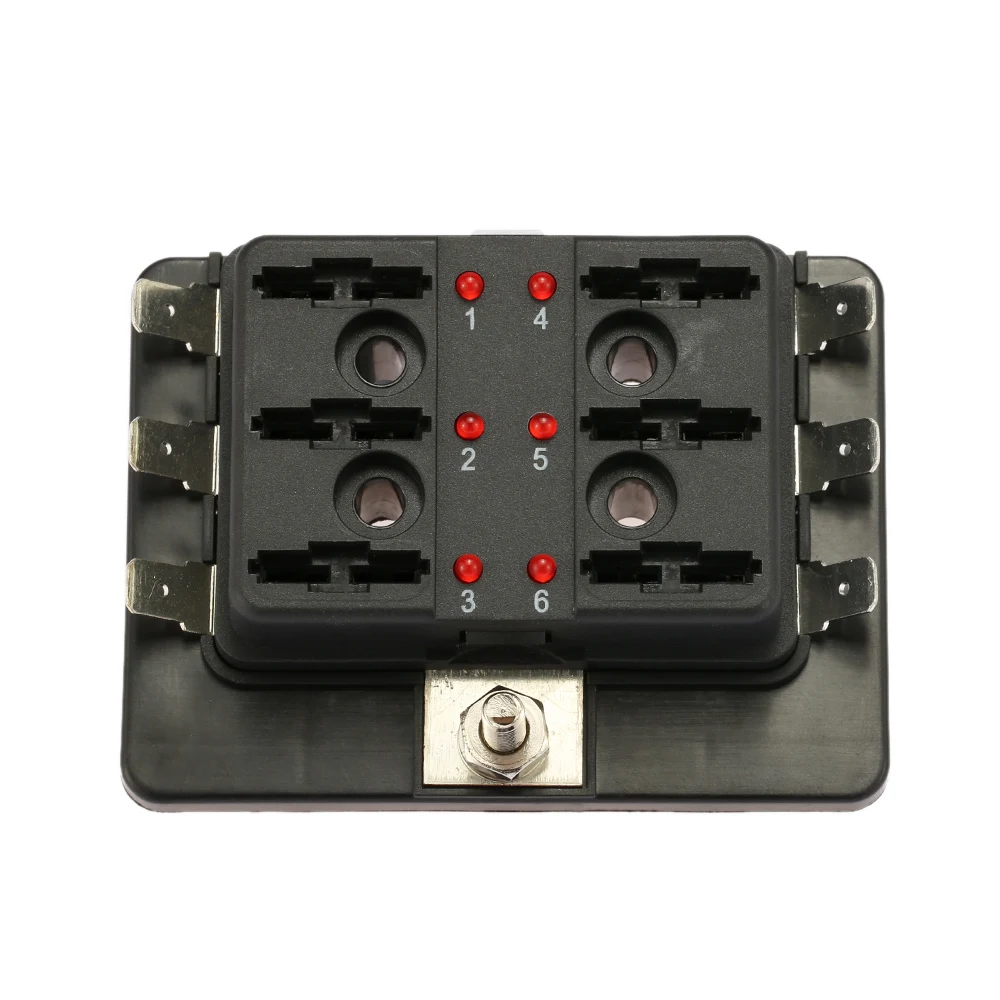 

6 Way Blade Fuse Box Holder with LED Warning Light Kit for Car Boat Marine Trike 12V 24V