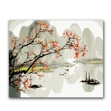 Китайская Картина с изображением гор и водной картинкой окраска по номерам с наборами рисунки на холсте s