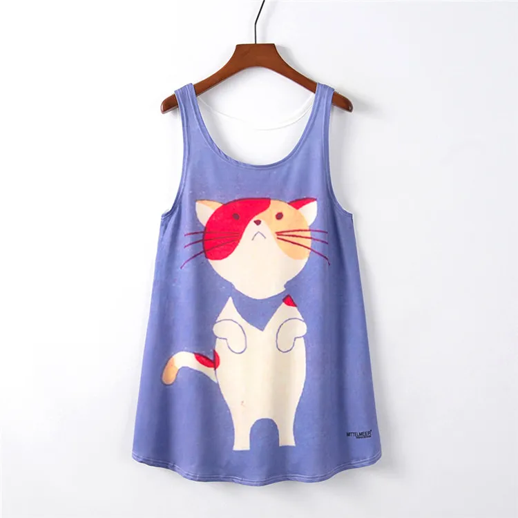 2019 Летняя женская футболка без рукавов с рисунком кота в европейском и