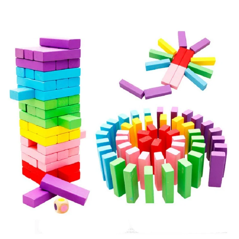 Wooden Blocks 48pcs Large Raninbow Children Wooden Tumbling Stacking