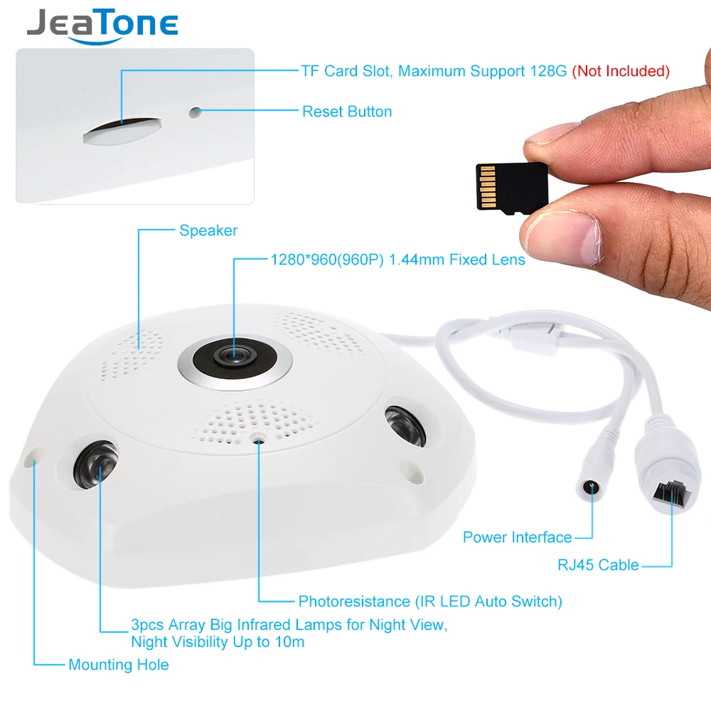 JeaTone Wifi IP камера 360 градусов панорамная IP камера 960P HD 1.3MP двухсторонняя аудио рыбий глаз панорамная камера видеонаблюдения для помещений