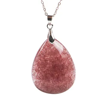 

Natural Genuine Strawberry Quartz Pendant Water Drop Bead Fashion Woman Lady Natural Stone Crystal Pendant 37*17*8mm