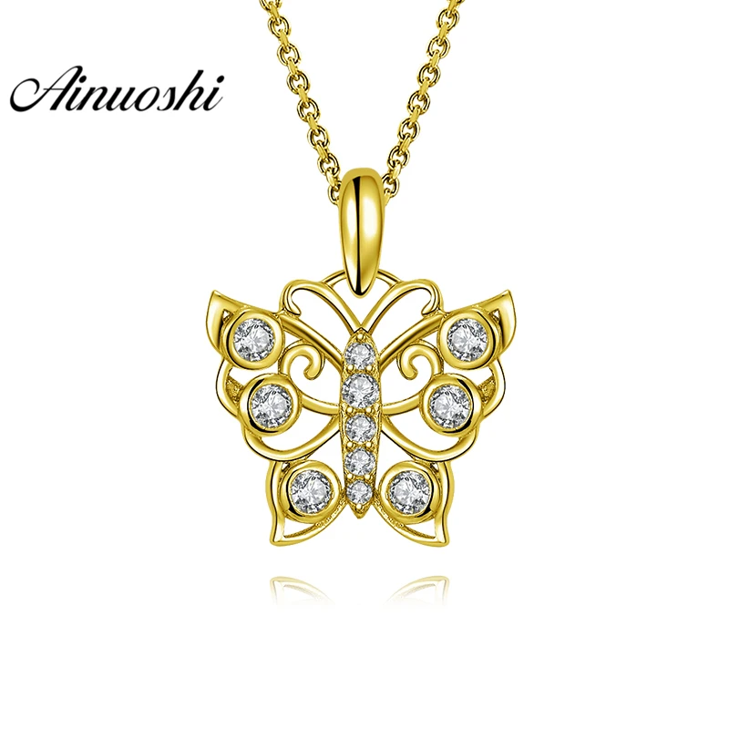 

AINUOSHI 10K Solid Yellow Gold Pendant Exquisite Butterfly Pendant SONA Simulate Diamond Women Men Jewelry 1.9g Separate Pendant