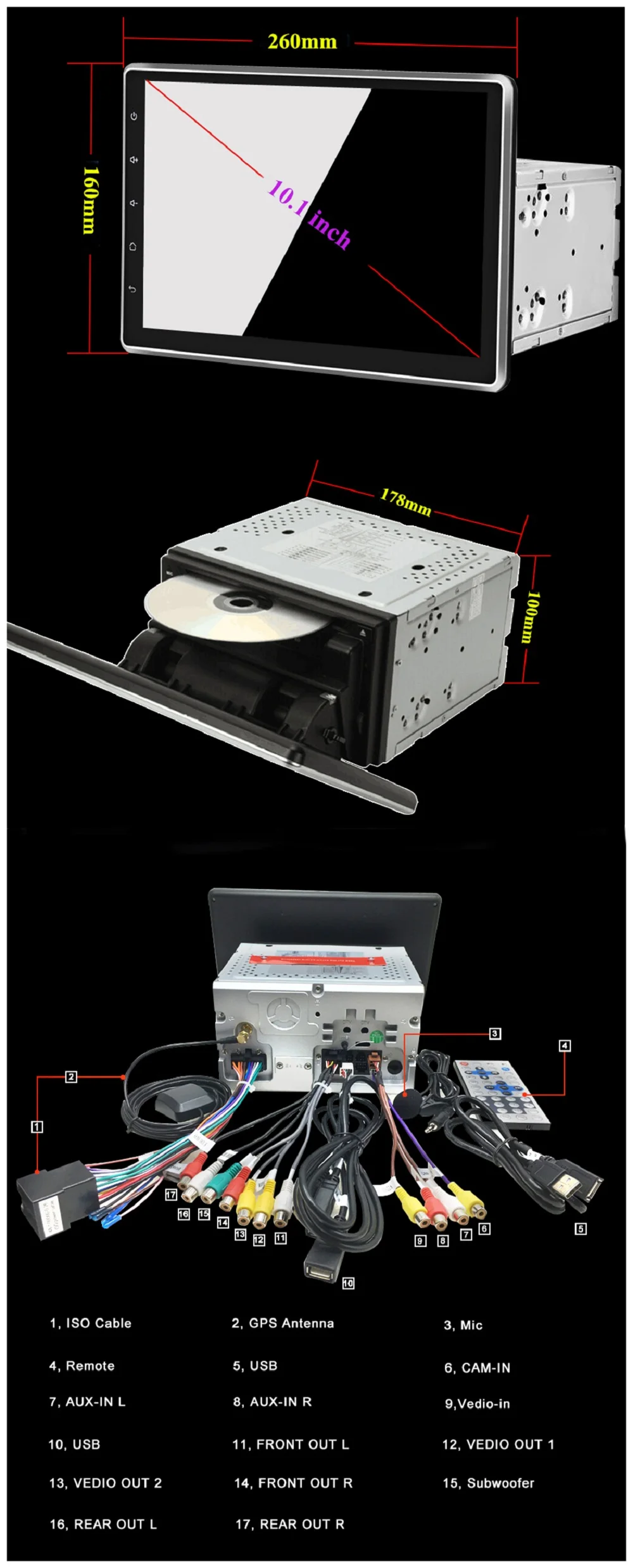 Flash Deal Android 9.0 Octa Core 2 din 10.1" Universal Car Radio DVD GPS With Bluetooth 3G/4G WIFI 4GB RAM 32GB ROM TV USB Mirror link 23