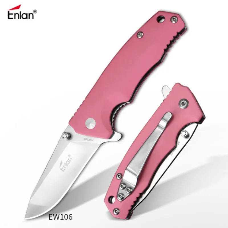 

12pcs/lot 8Cr13Mov Blade Folding Knife With Pink Lightweight Plastic Handle Collection Camping Hunting Keychain Gift Knives