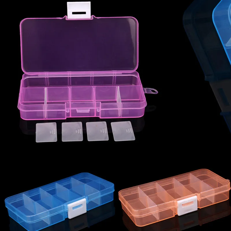 

1pcs Square Transparent Plastic Storage Box Case 10Slot Adjustable for Pils Jewelry Beads Earring Case Organizer 5.21